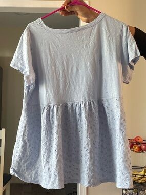 DC Light Blue Eyelet Peplum Tunic Top